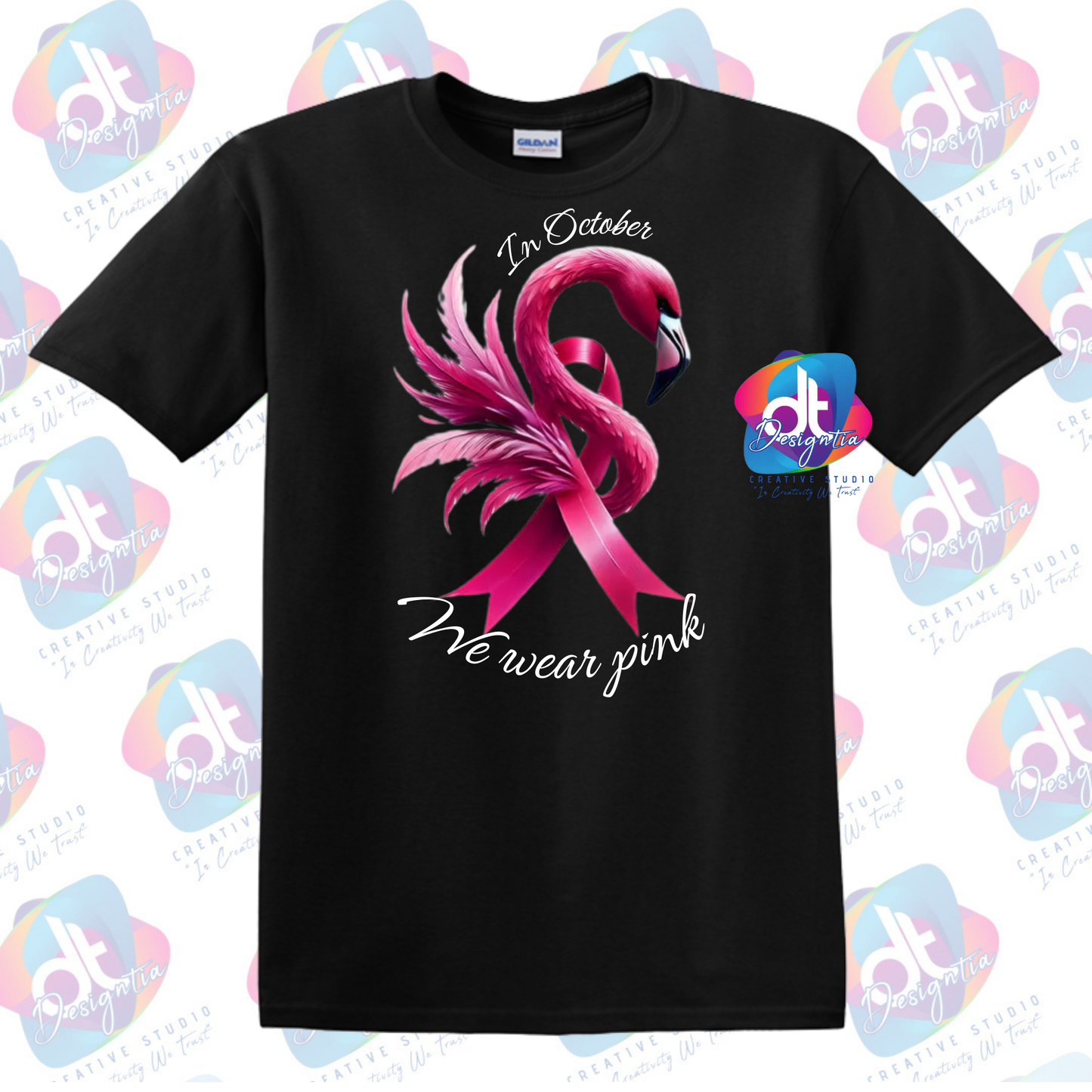 BLACK FLAMINGO BREAST CANCER TEE