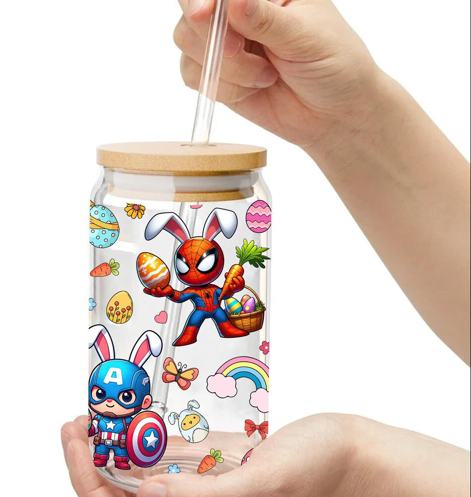 SUPER HERO EASTER GLASS CAN WRAP -16oz WRAP PNG