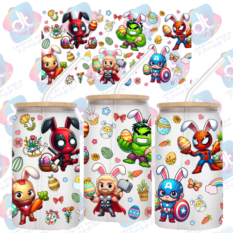 SUPER HERO EASTER GLASS CAN WRAP -16oz WRAP PNG