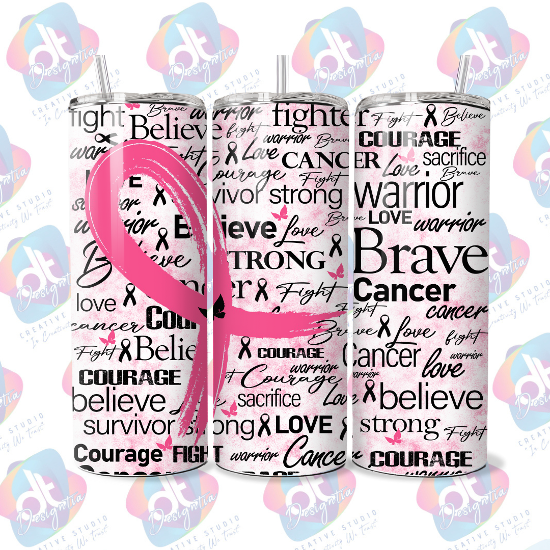 20oz BREAST CANCER WORD PATTERN TUMBLER