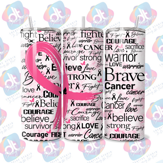20oz BREAST CANCER WORD PATTERN TUMBLER
