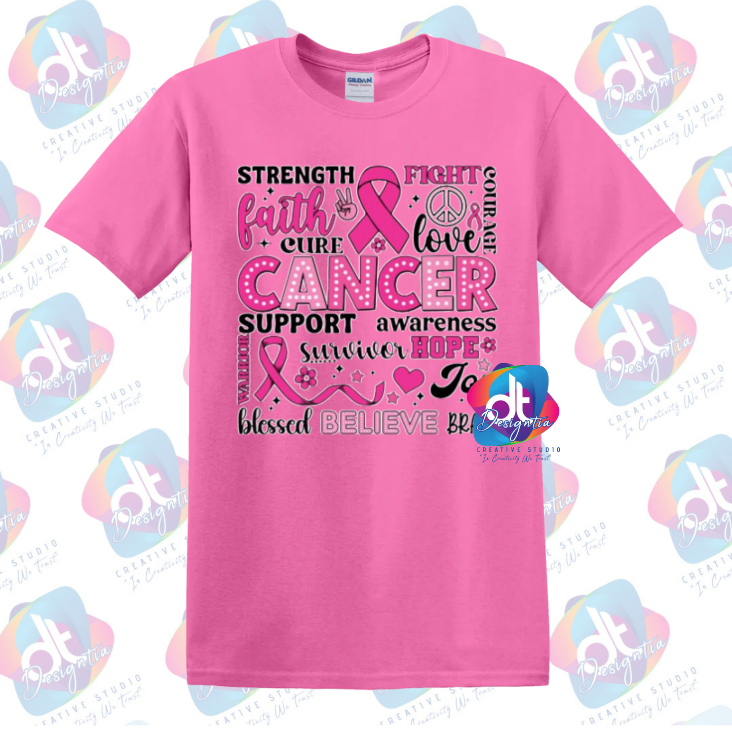 WORD PATTERN BREAST CANCER TEE