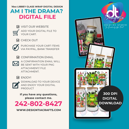 16oz LIBBEY GLASS WRAP DIGITAL DESIGN - AM I THE DRAMA?
