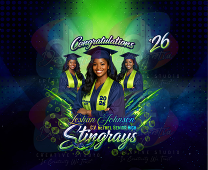 STINGRAYS 3D GRAD DESIGN (TEMPLATE & MOCKUP INCL)